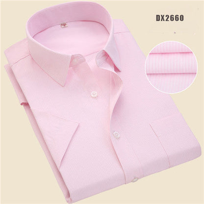 sanyamk Summer business work shirt square collar short sleeved plus size S to 7xl solid twill striped formal men dress shirts no fade