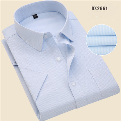 sanyamk Summer business work shirt square collar short sleeved plus size S to 7xl solid twill striped formal men dress shirts no fade