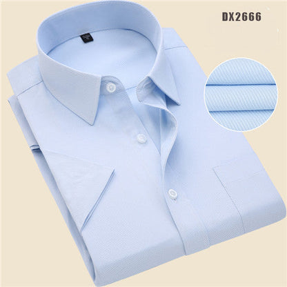 sanyamk Summer business work shirt square collar short sleeved plus size S to 7xl solid twill striped formal men dress shirts no fade