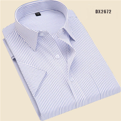 sanyamk Summer business work shirt square collar short sleeved plus size S to 7xl solid twill striped formal men dress shirts no fade