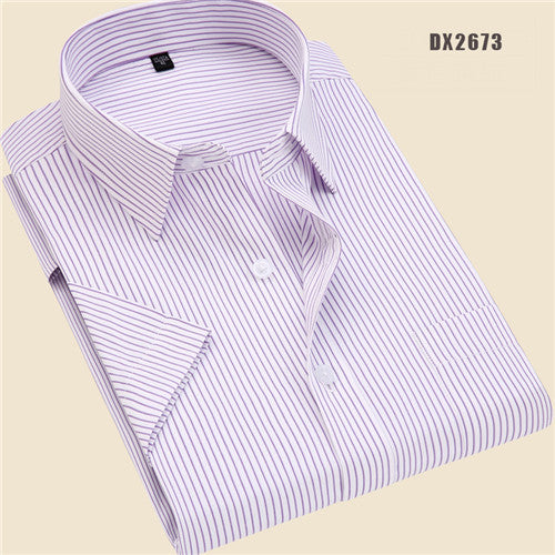 sanyamk Summer business work shirt square collar short sleeved plus size S to 7xl solid twill striped formal men dress shirts no fade