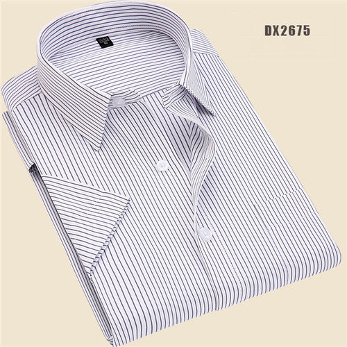 sanyamk Summer business work shirt square collar short sleeved plus size S to 7xl solid twill striped formal men dress shirts no fade