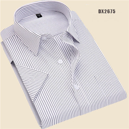 sanyamk Summer business work shirt square collar short sleeved plus size S to 7xl solid twill striped formal men dress shirts no fade